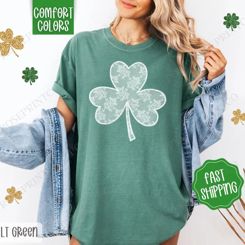Lace Clover Shirt Comfort Colors, St Patrick's Day Women's Tee, Cute Women's Tshirt Hoodie, Sweatshirt | HypeCrazeTee.com
