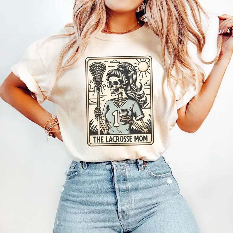 Lacrosse Mom Shirt, Lax Mom Tarot Card T-shirt, Halloween Skeleton Lacrosse Mama Tee, Mothers Day Gift for Lacrosse Mom...