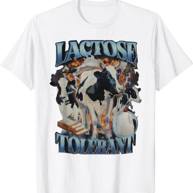 Lactose Tolerant Funny Cow Farm Milk, Lactose Shirt, Lactose graphic, Lactose Gift Crewneck Tropical Menswear Top...