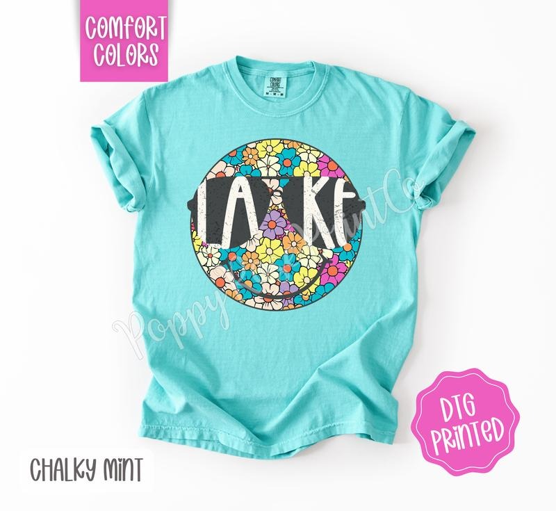 Lake Smiley Comfort Colors Shirt, Cute Floral Happy Face Tshirt, Trendy Women's Tee, Gift for Her Hoodie, Sweatshirt