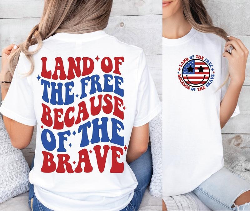 Land Free Because Brave Cotton Womenswear American Flag Independence Day Celebrations T-Shirts, Hoodie, Sweatshirt