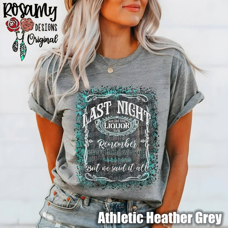 Last Night Tee, Turquoise And Leopard Design, Bella Canvas Unisex Shirt, Front Graphic, Perfect For Concerts, Country...