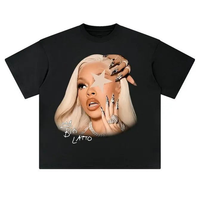 Latto Star Rap T-Shirt Big Face Graphic Tee Hoodie, Sweatshirt | HypeCrazeTee.com