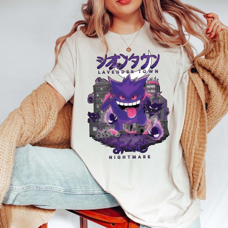 Lavender Town Pokemon Legends T-Shirt Sweatshirt Hoodie, Gengar SWEATSHIRTS | Dark Ghost Kaiju Japanese Style SWEATSHIRTS...