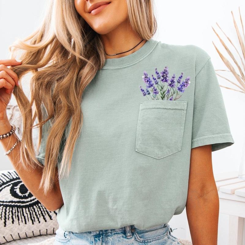 Lavender, Floral Pocket Tee, Beautiful, Gorgeous, Comfort Colors Tshirt, Women's Comfort Colors Tee Hoodie, Sweatshirt