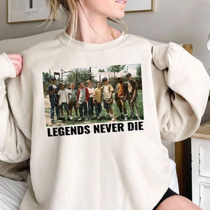 Legends Never Die Sweatshirt, Retro Baseball Movie Tribute Graphic T-Shirts, Hoodie | HypeCrazeTee.com