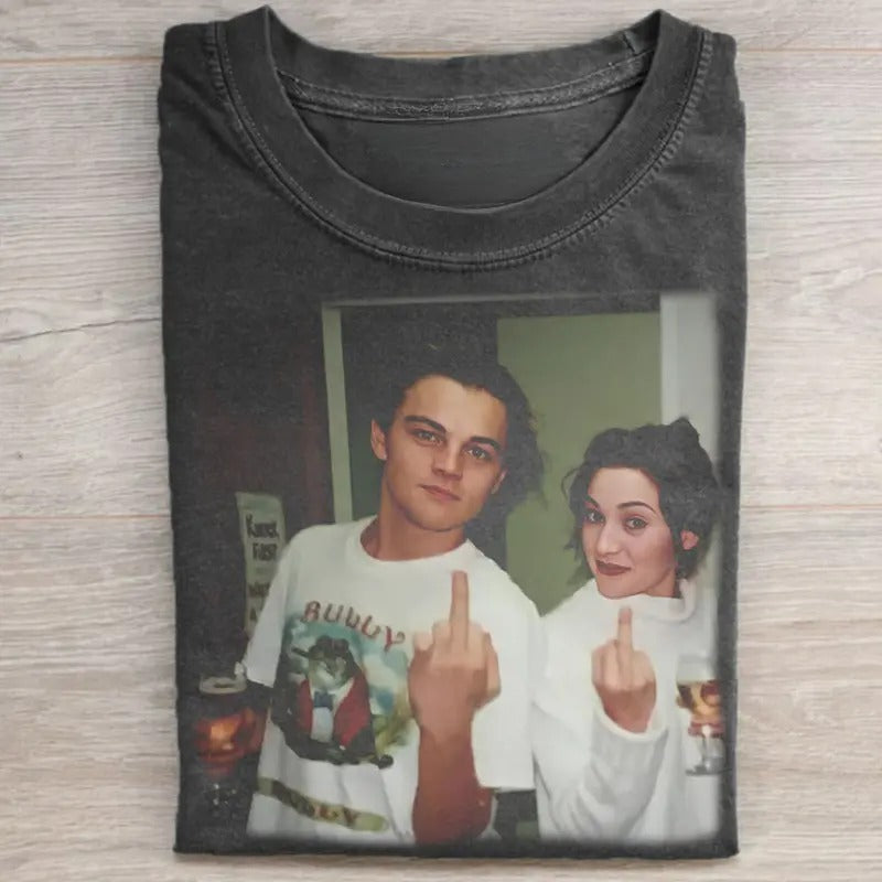 Leonardo DiCaprio Vintage Jack Dawson and Rose Dewitt Bukater Funny Graphic Tee - Iconic Movie Scene Shirt