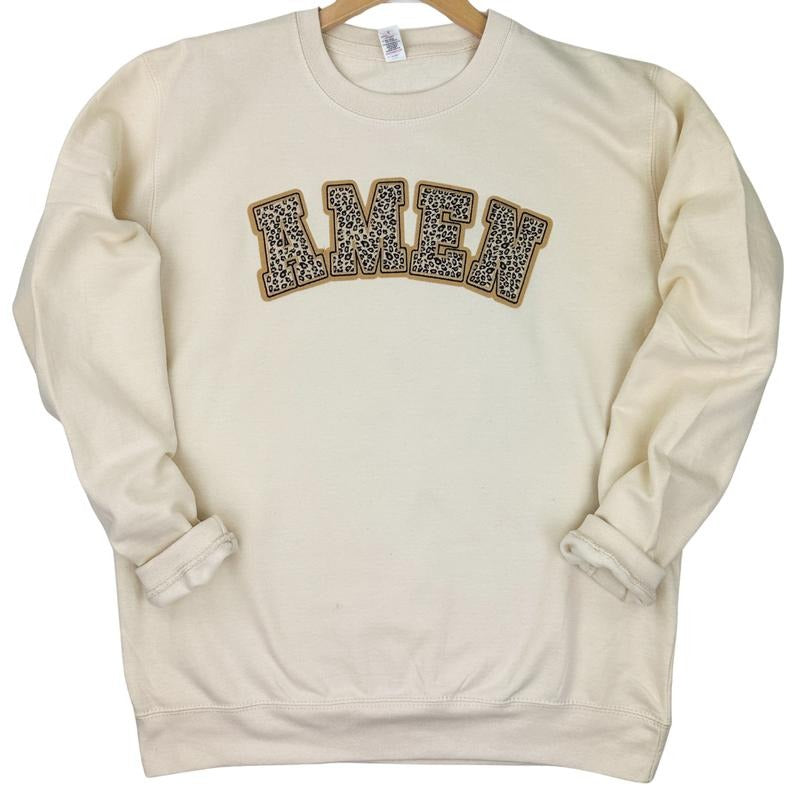 Leopard AMEN Chenille Patch Sweatshirt T-Shirts, Hoodie | HypeCrazeTee.com