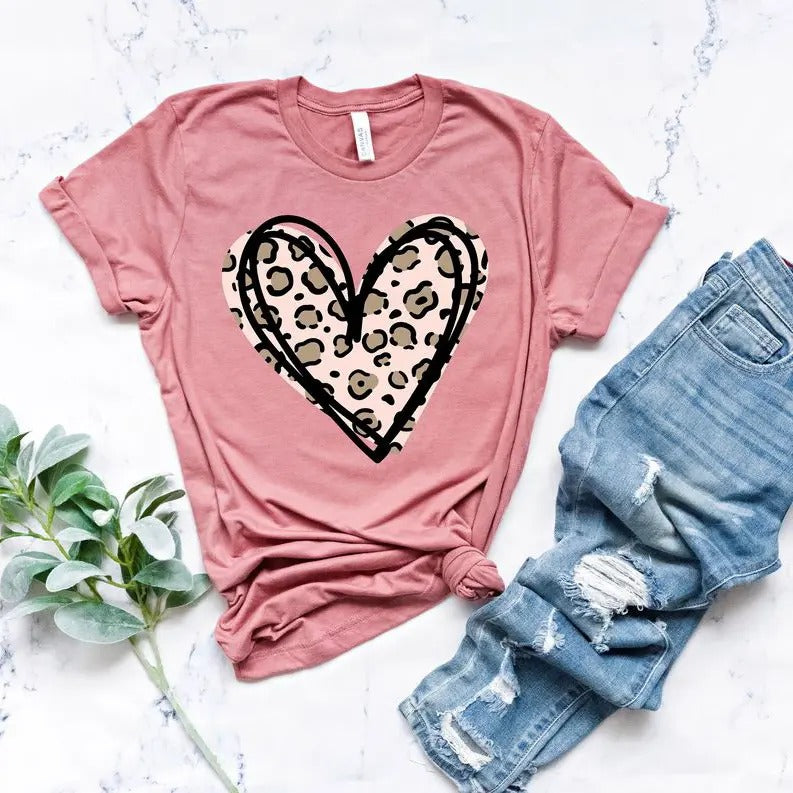 Leopard Heart Shirt, Heart Shirt, Love Shirt, Leopard Print Shirt, Retro Leopard Shirt, Leopard Print Shirt, Leopard...