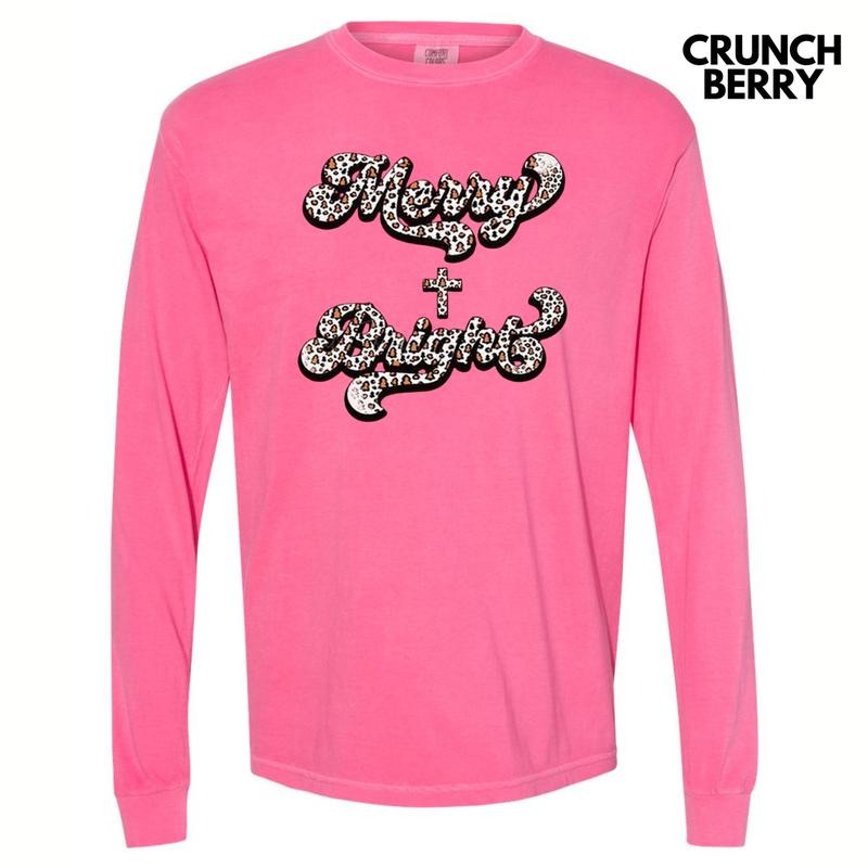 Leopard Merry & Bright Long Sleeve Comfort Colors T-Shirt Hoodie, Sweatshirt | HypeCrazeTee.com