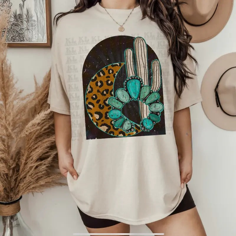 Leopard Moon Tee T-shirt, western clothing, western outfits women, western tops, Sweatshirt and Hoodie | HypeCrazeTee.com