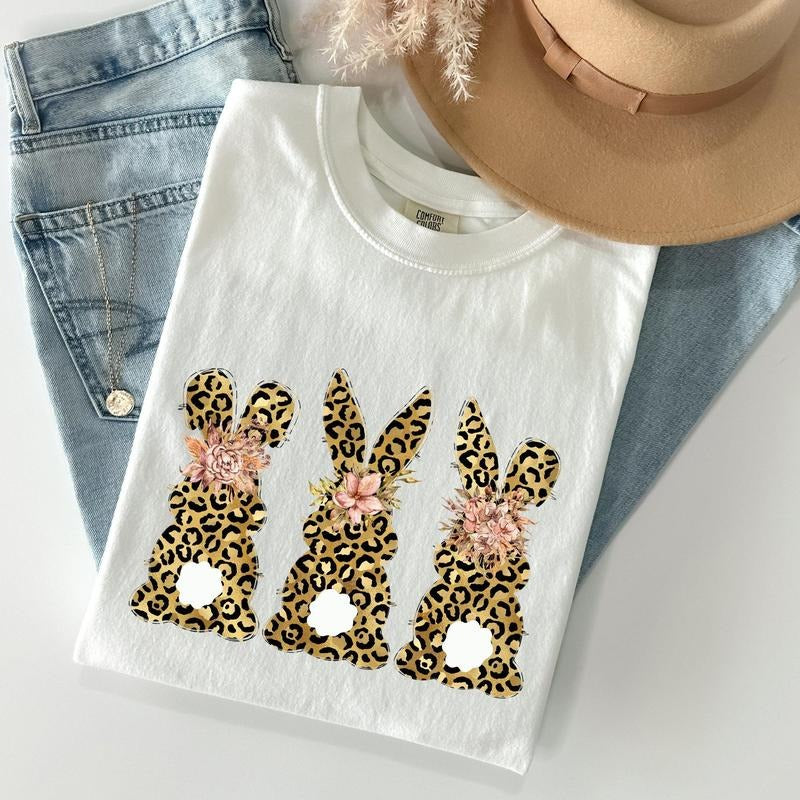Leopard Print Easter Bunnies, Easter Rabbit Comfort Colors Tshirt, Women's Crew Neck, Crewneck Hoodie, Sweatshirt