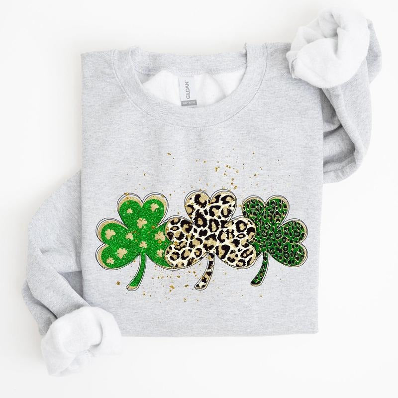Leopard Print Shamrocks, St Patrick's Day Sweatshirt T-Shirts, Hoodie | HypeCrazeTee.com