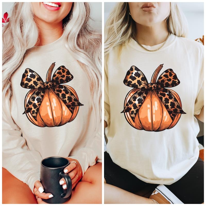 Leopard Pumpkin Bow Tee or Sweatshirt Hoodie | HypeCrazeTee.com