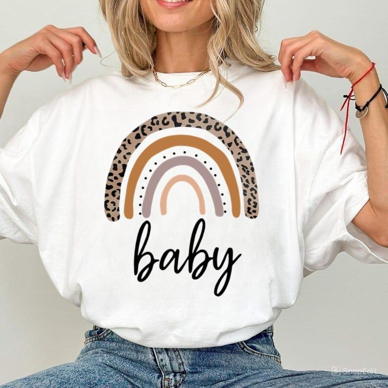 Leopard Rainbow Mama Shirt T-Shirt New Mom Baby Shower Gift, Mommy to be, Modern boho tshirt for Mom Hoodie, Sweatshirt