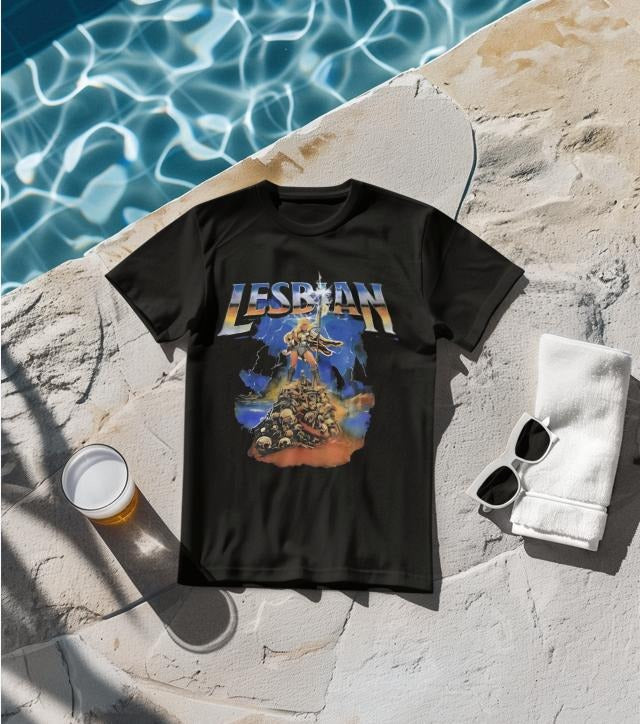 Lesbian Warrior Dark Fantasy T-Shirt, Graphic Shirt, Retro Funny Cat Shirt, LGBT Vintage Shirt, Funny Lesbian Gifts,...