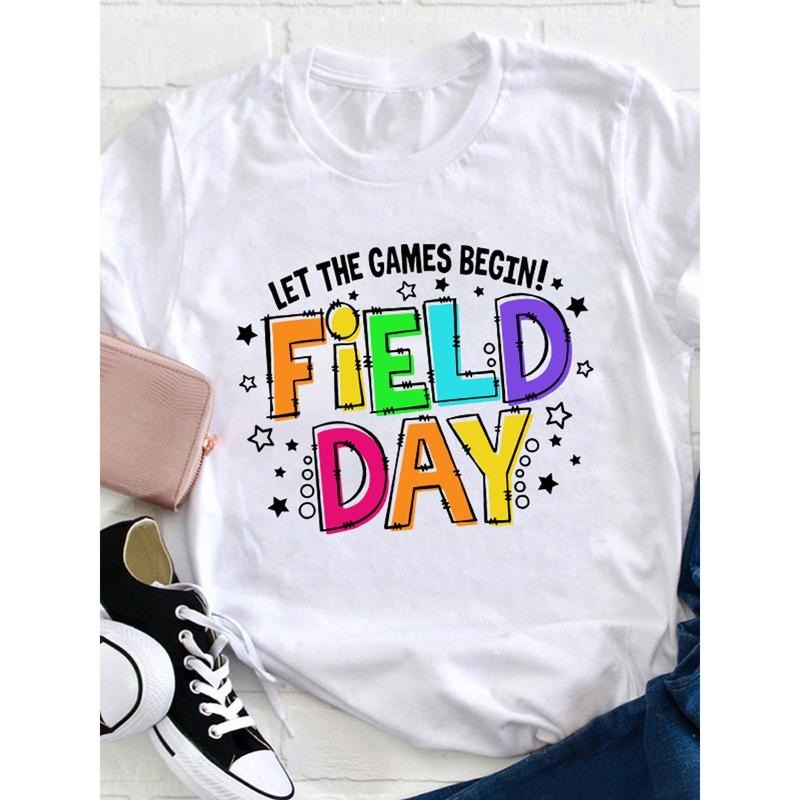 Let The Games Begin Field Day Teacher T Shirt, Loose, Women'S Casual Round Neck T-Shirt Hoodie, Sweatshirt | HypeCrazeTee.com