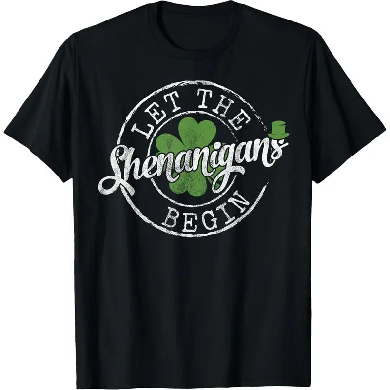 Let The Shenanigans Begin Funny Clovers St Patrick's Day T-Shirt made in USA Hoodie, Sweatshirt | HypeCrazeTee.com
