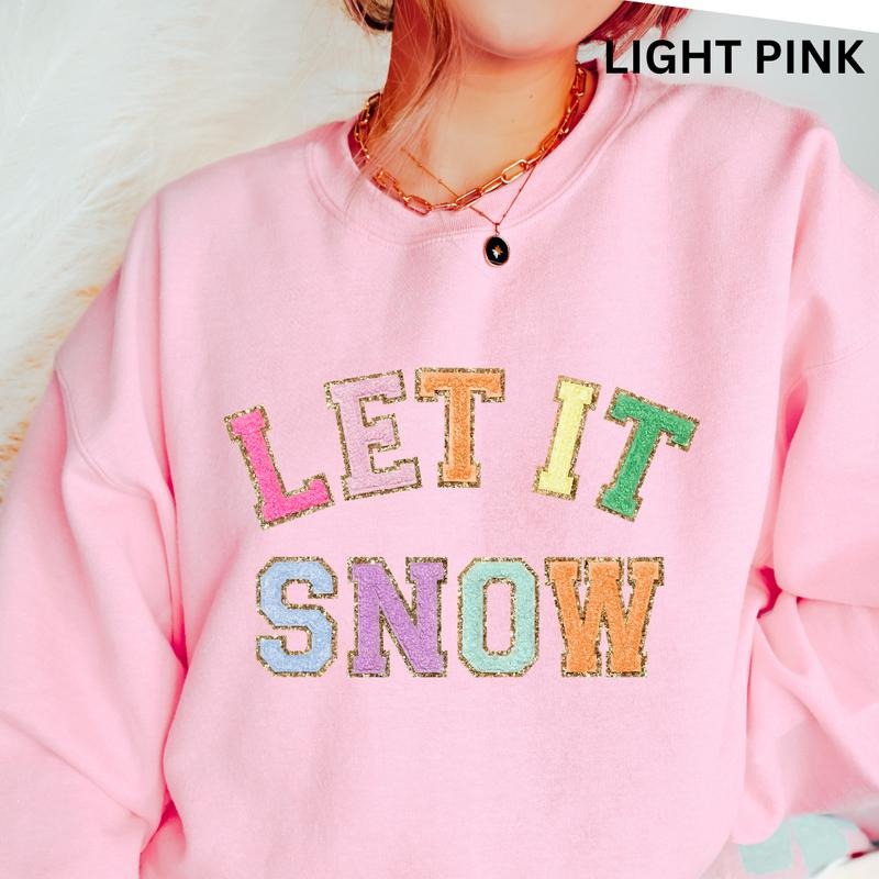 Let it Snow Faux Sparkling Crewneck christmas Christmas Winter Graphic Long Sleeve Casual Cotton Polyester Oversized...