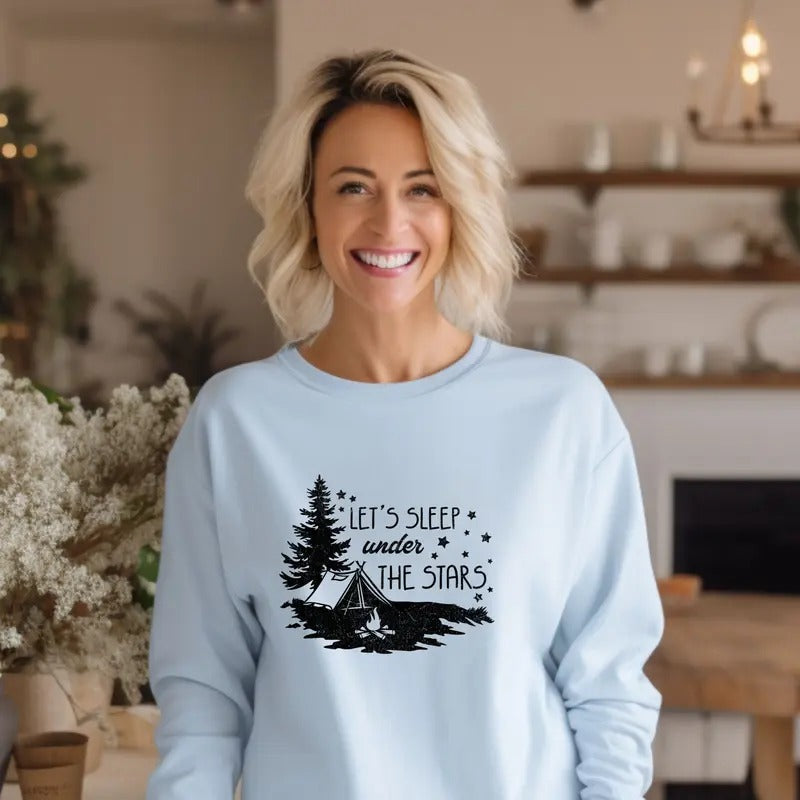 Let's Sleep Under the Stars Crewneck Sweatshirt Casual Comfortable T-Shirts, Hoodie | HypeCrazeTee.com