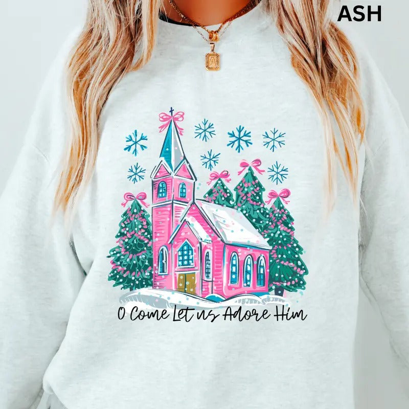 Let us adore him church Sweatshirt,  Christmas Graphic Sweatshirt for Men and Women - Pullover, Comfortable T-Shirts, Hoodie