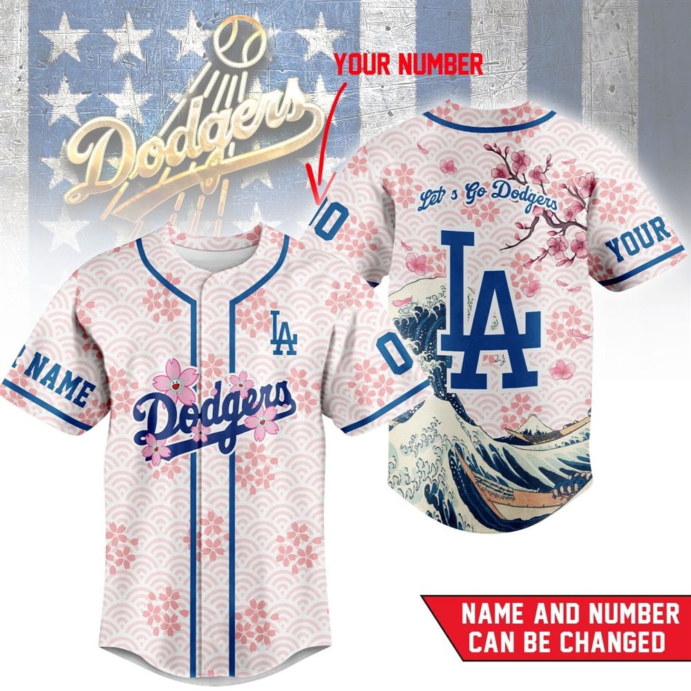 Let's Go Dodgers Cherry Blossom Baseball Jersey - Grishko.com