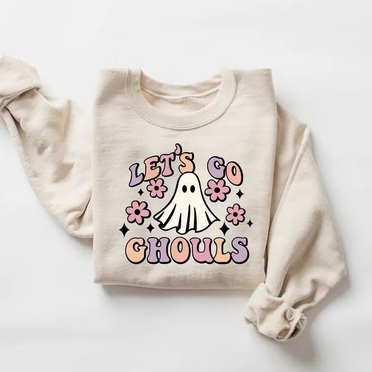 Lets Go Ghouls Sweatshirt, Halloween Sweatshirt , Retro Halloween Sweater Funny, Funny Ghost Sweater, Ghost Halloween...
