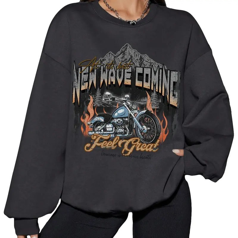 Letter Graphic Drop Shoulder Sweatshirt Round Neck Long Sleeve Pullover Casual Sweatshirts T-Shirts, Hoodie