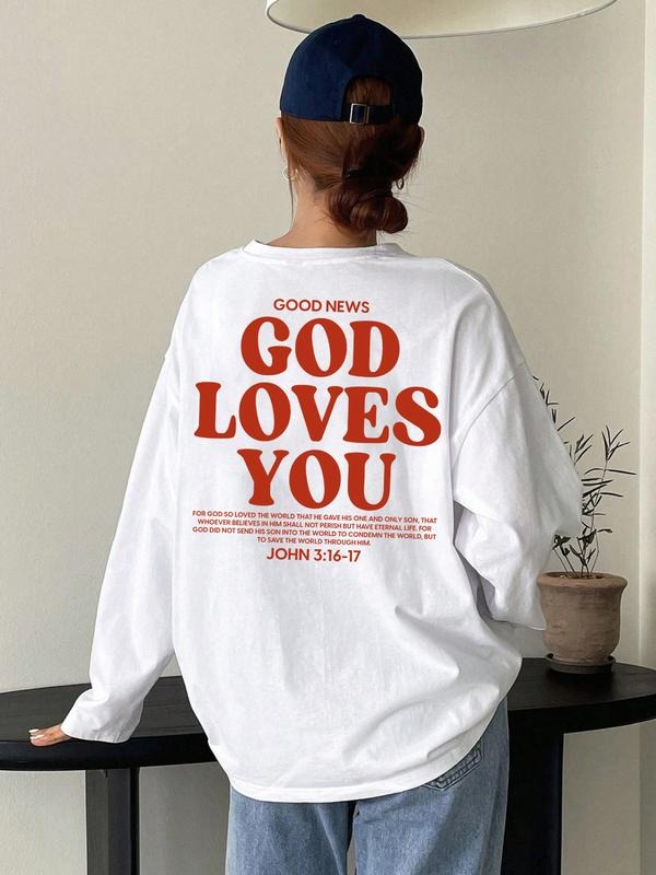 Letter Print Loose Fit T-Shirt, Street Style Y2K Minimalist Long Sleeve Tee, Casual Retro Comfortable Unique Streetwear...