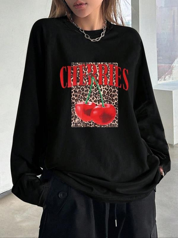 Letter Print Loose Fit T-Shirt, Street Style Y2K Minimalist Long Sleeve Tee, Casual Retro Comfortable Unique Streetwear...
