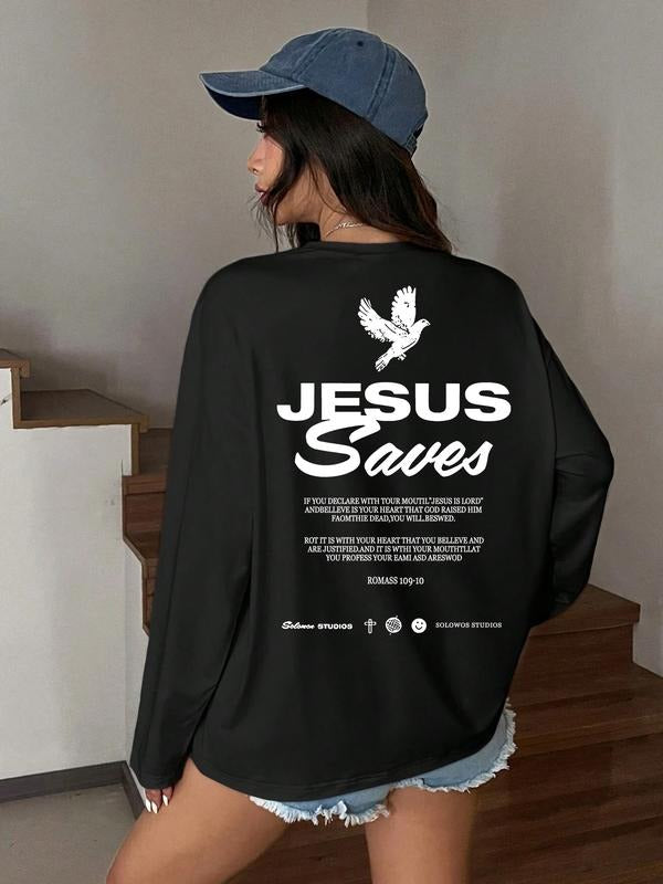 Letter Print Loose Fit T-Shirt, Street Style Y2K Minimalist Long Sleeve Tee, Casual Retro Comfortable Unique Streetwear...