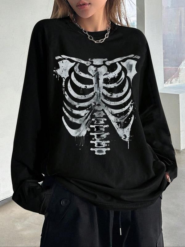 Letter Print Loose Fit T-Shirt, Street Style Y2K Minimalist Long Sleeve Tee, Casual Retro Comfortable Unique Streetwear...