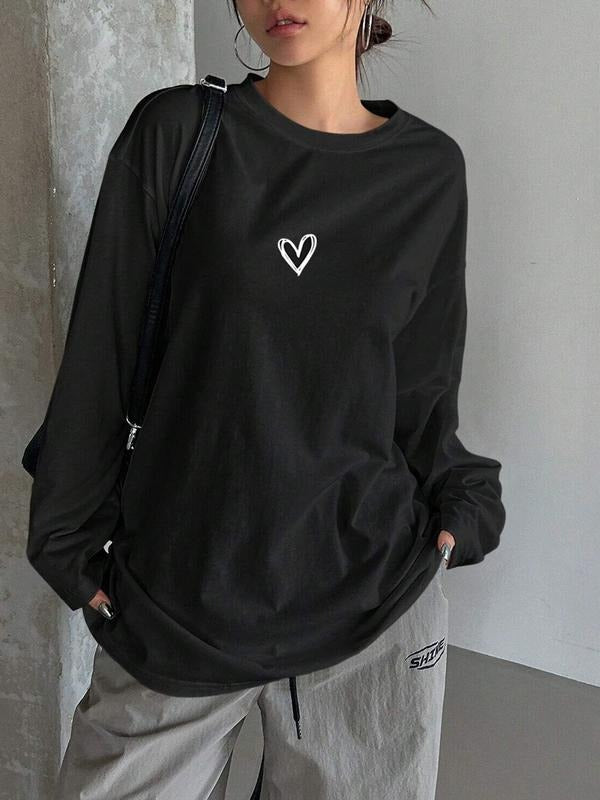 Letter Print Loose Fit T-Shirt, Street Style Y2K Minimalist Long Sleeve Tee, Casual Retro Comfortable Unique Streetwear...