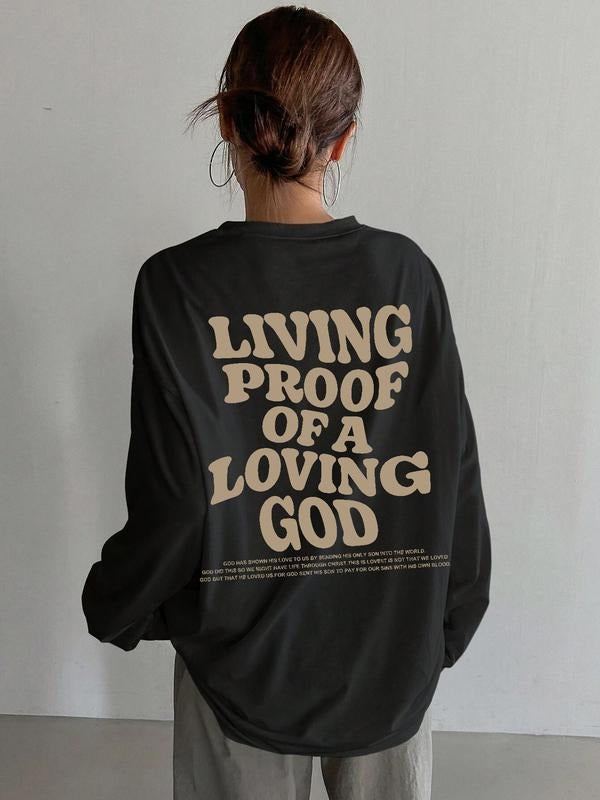 Letter Print Loose Fit T-Shirt, Street Style Y2K Minimalist Long Sleeve Tee, Casual Retro Comfortable Unique Streetwear...