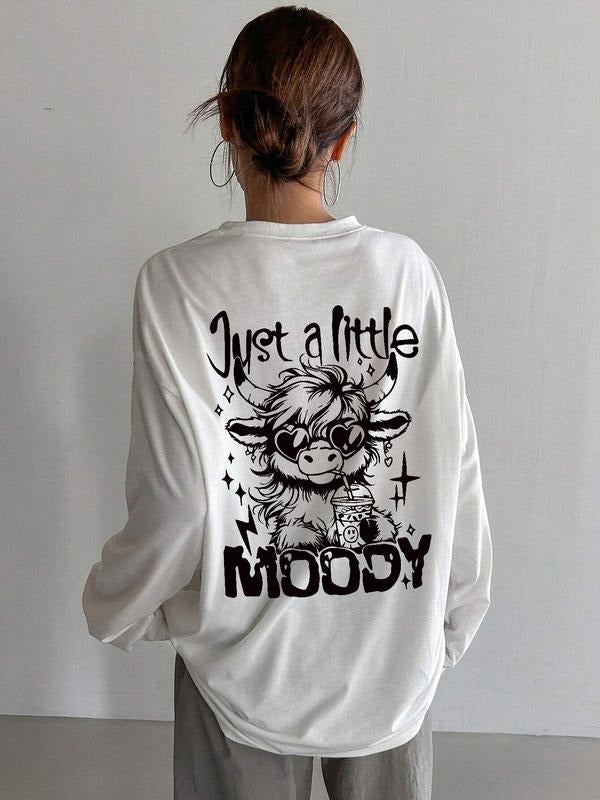 Letter Print Loose Fit T-Shirt, Street Style Y2K Minimalist Long Sleeve Tee, Casual Retro Comfortable Unique Streetwear...