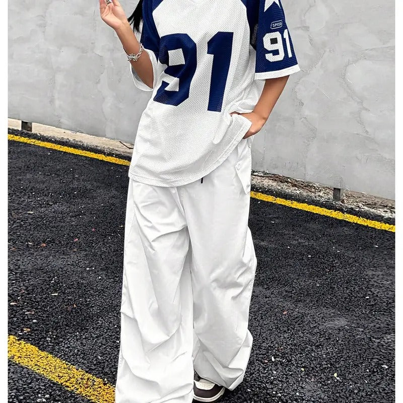 Letter Star Print Oversized Top Colorblock Short Sleeve Mesh Tshirt Blokecore Football Jerseys Tops  daily holiday...
