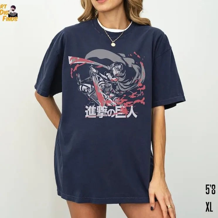 Levi Ackerman AOT Shirt,Graphic Anime Tee,,Titans Anime T-shirt,Oversized Unisex Tee,100% Cotton,Gift for Him,Anime...