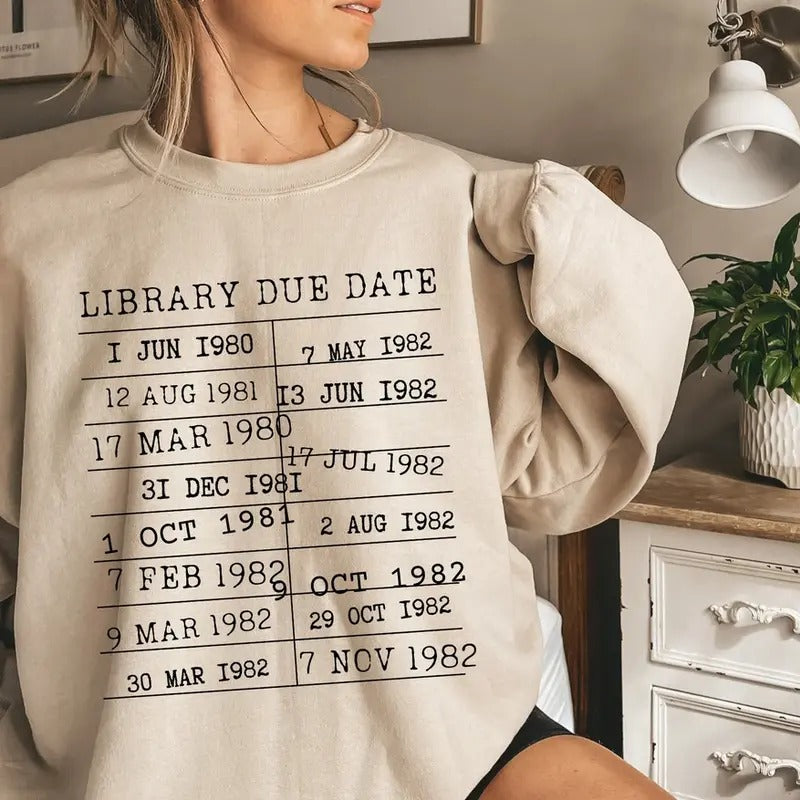 Library Sweatshirt, Librarian Hoodie, Library Return Card, Library Date Due Womenswear Sweater, Book Crewneck, Bookish,...