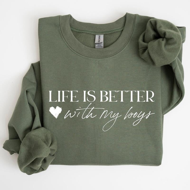 Life Is Better With My Boys, Mother's Day Sweatshirt T-Shirts, Hoodie | HypeCrazeTee.com