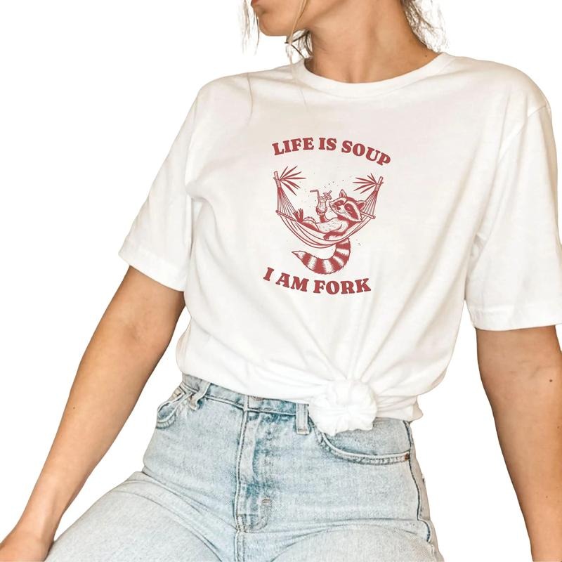 Life Is Soup I Am Fork, Funny Racoon, Weirdcore Meme Graphic Tees That Go Hard, Gift For Animal Lovers, Mental Health...