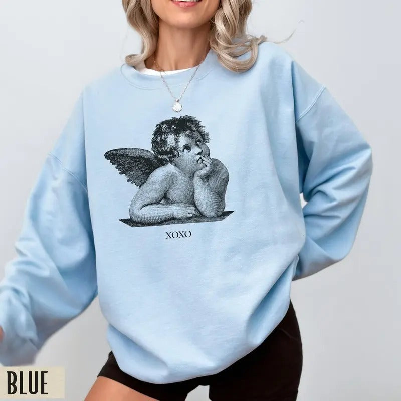 Light Academia Clothing, Valentines Day Sweatshirt,  XOXO Sweatshirt, Cherub Angel Shirt, Valentine gift Hoodie