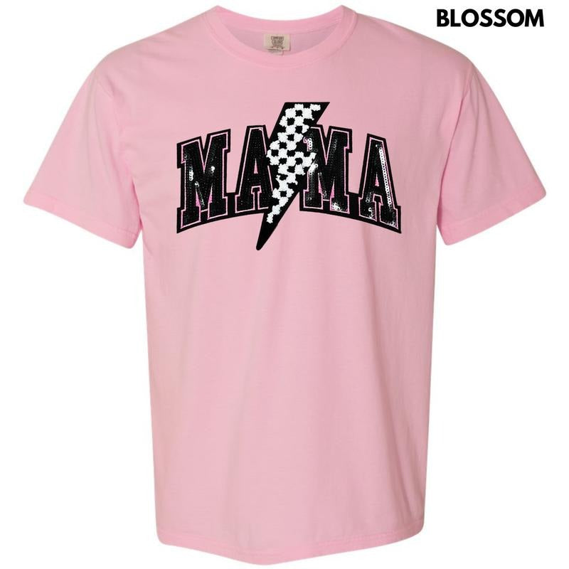 Lightning Mama Black Sequin Patch Comfort Colors T-Shirt Hoodie, Sweatshirt | HypeCrazeTee.com