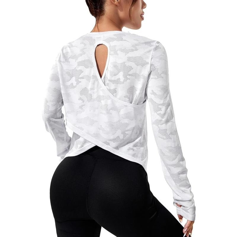 Lightweight Long Sleeve Workout Sports Activewear T Shirts Criss Cross Back Yoga Sports Tee style 02 Hoodie, Sweatshirt