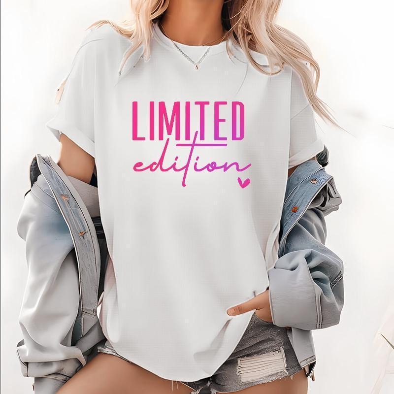 Limited Edition Print Crew Neck T-Shirt for Women - Casual Short Sleeve Cotton Top for Spring & Summer