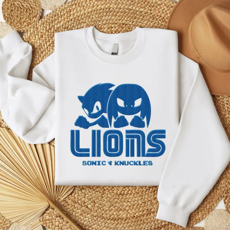 Lions Sonic & Knuckles Embroidered Sweatshirt, T-Shirt, Gift For Fan Hoodie | HypeCrazeTee.com