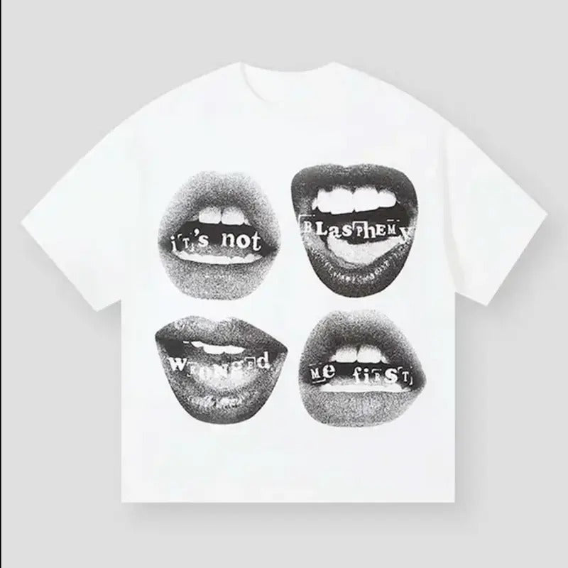 Lip and Text Printed T-shirt, Fashion Graphic Statement Tee Hoodie, Sweatshirt | HypeCrazeTee.com