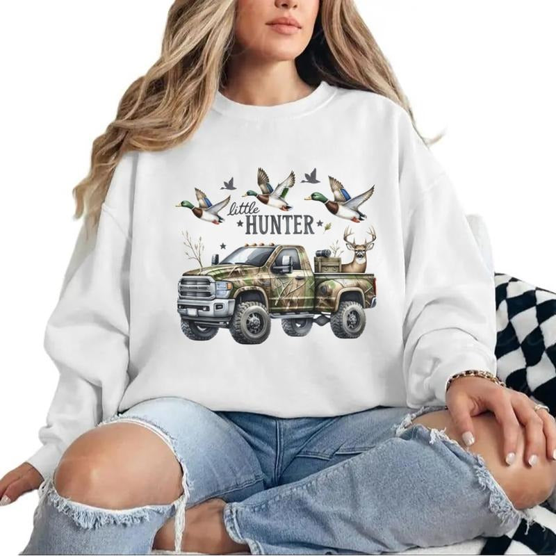 Little Hunter Sweatshirt Duck Hunting Truck T-Shirt Unisex 2025 National Hunting Day Hoodie | HypeCrazeTee.com