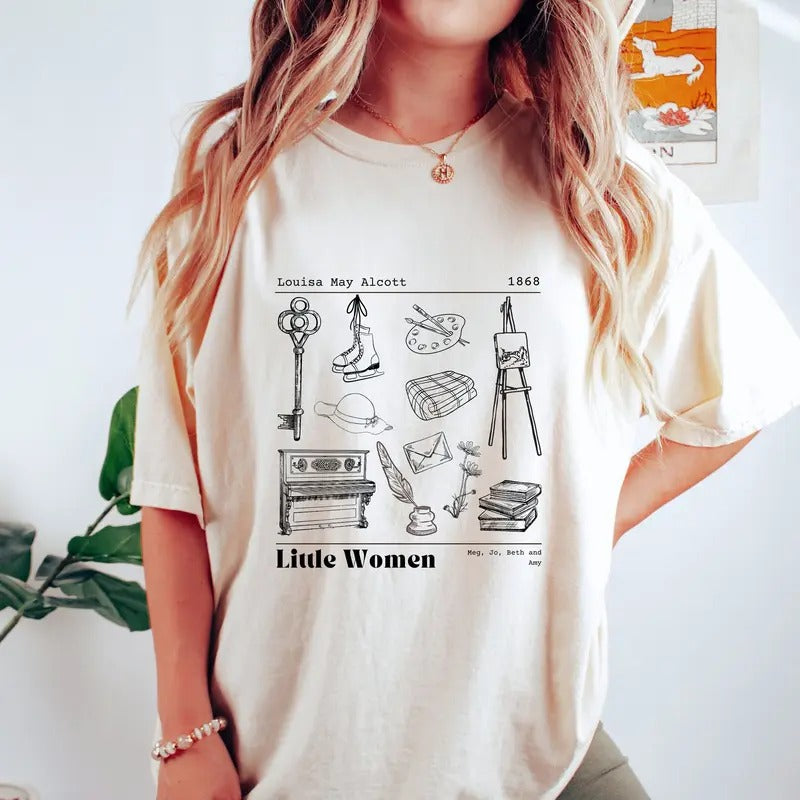 Little Shirt Comfort Colors Light Academia Little Louisa May Alcott Library Shirt Bookish Amy March Jo March T-Shirts, Hoodie, Sweatshirt
