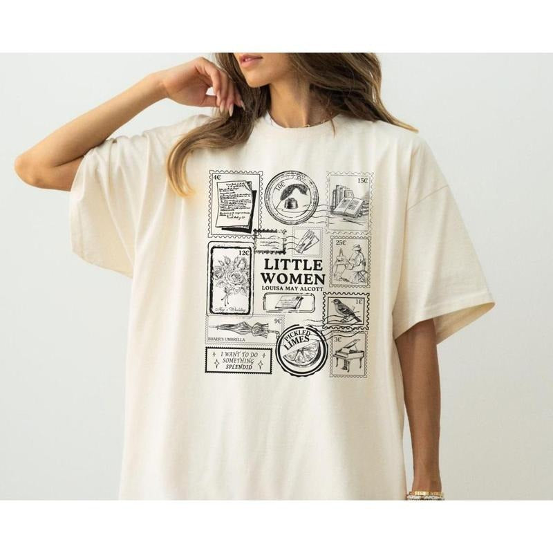 Little Women Shirt, Louisa Alcott Book T-Shirt, Vintage Stamp Aesthetic Shirt, Gifts For Readers, March Sisters Reading...