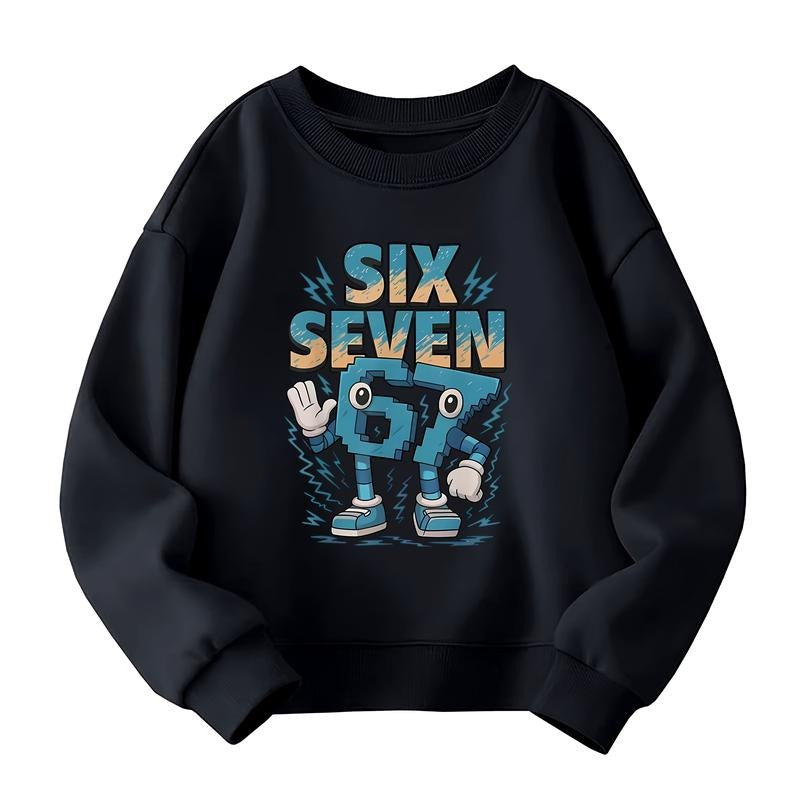 Little boy 67 emoji gesture robot number character mecha blue lightning fun 100% cotton pattern Sweatshirt, 67 boys'...